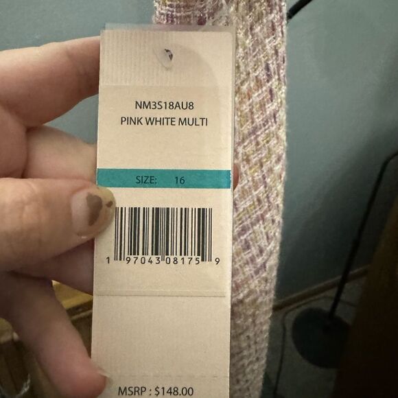 Nanette Lepore Ruffle Neck Tweed Shift Dress Size 16 NWT Pink - Picture 9 of 10